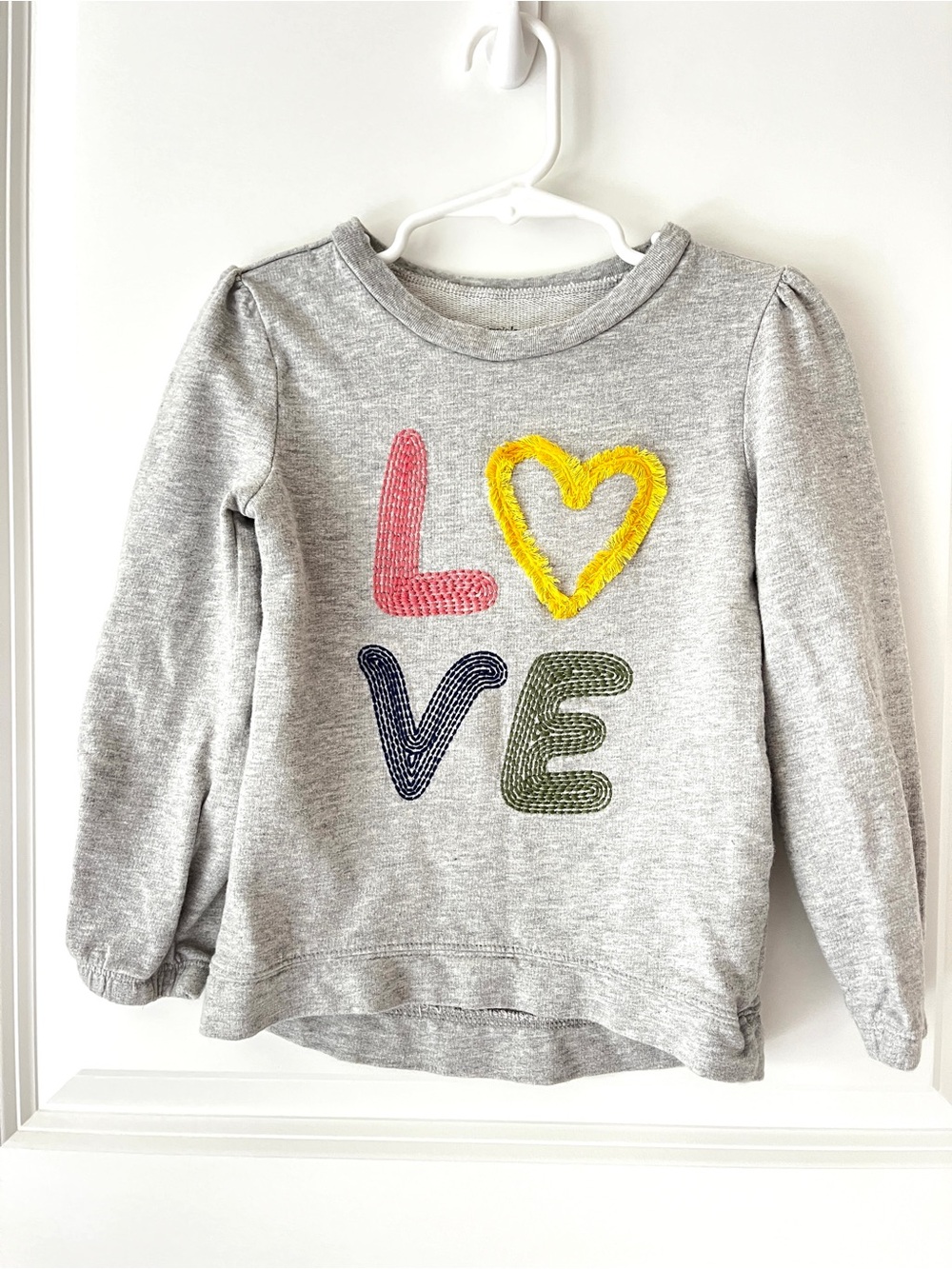 Simple Joys by Carter Girls' Gray 'LOVE' Seeatshirt Heart Appliqué   5T